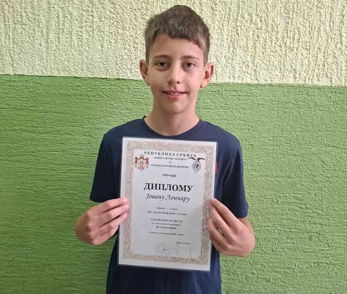 Jovan Lončar treći na okružnom iz geografije